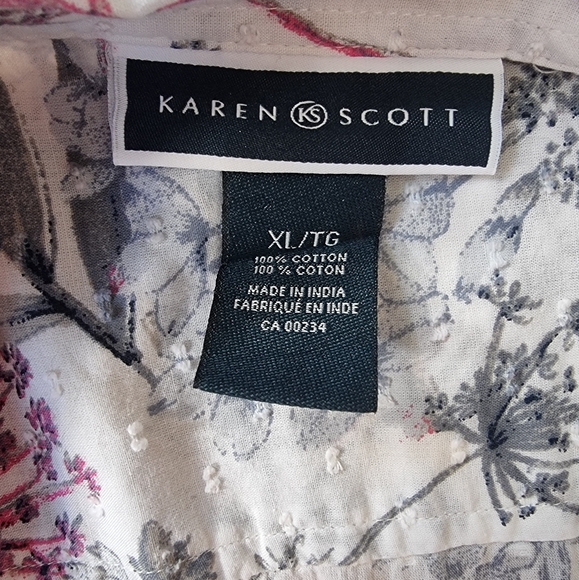 Karen Scott Textured Floral Cotton Button Down Blouse - Picture 7 of 7